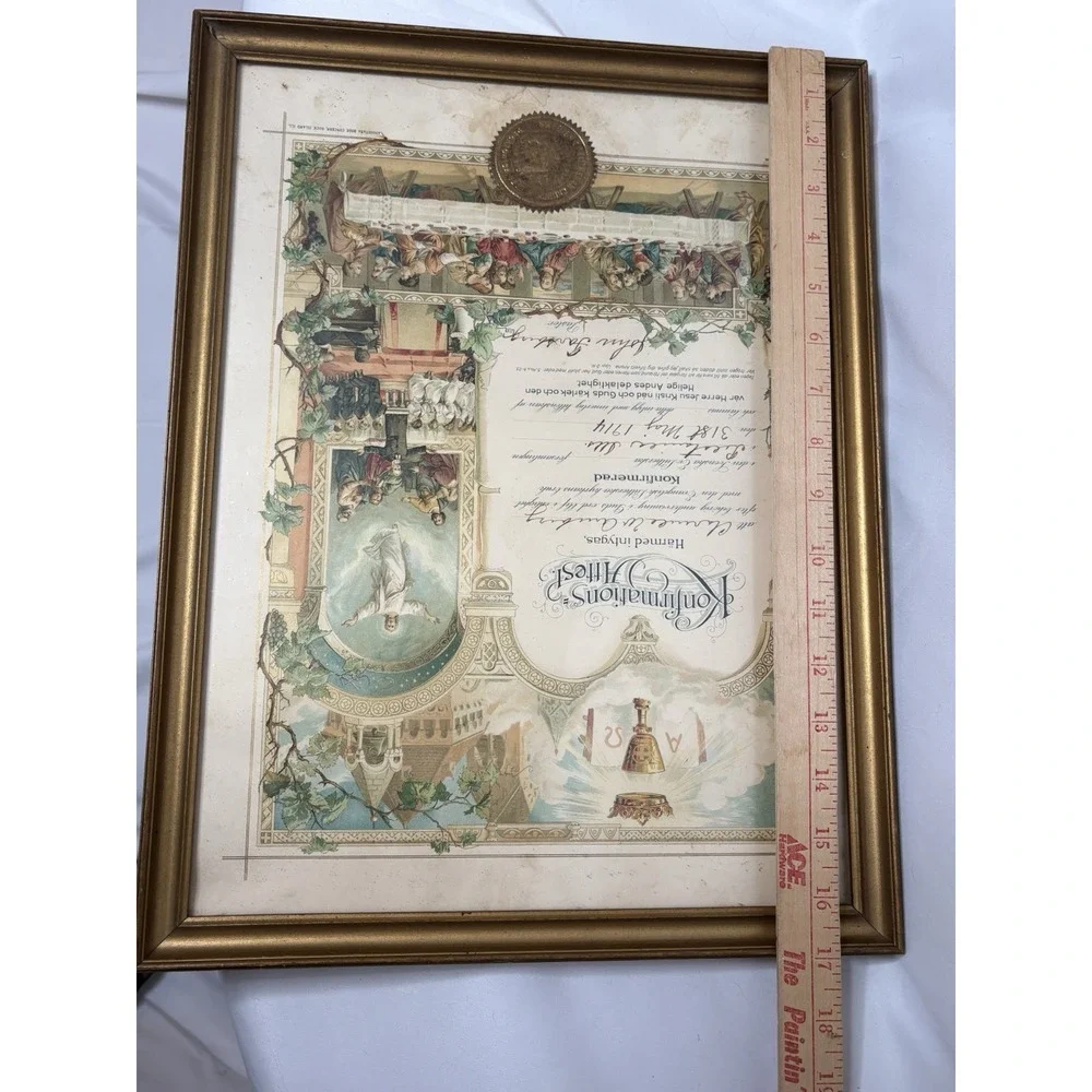 Antique 1914 Swedish Lutheran Confirmation‎ Certificate Framed Konfirmations